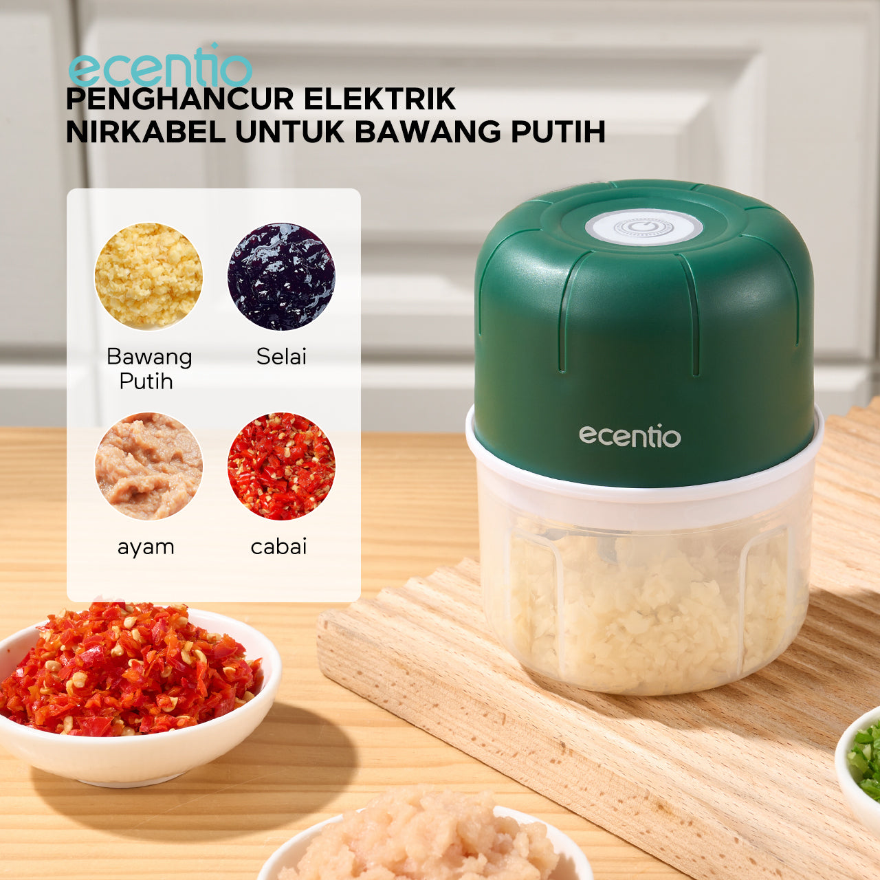 【Ready stock】ecentio Mini Chopper 6 pisau 250ml kapsul coper Mixer blender bumbu portable