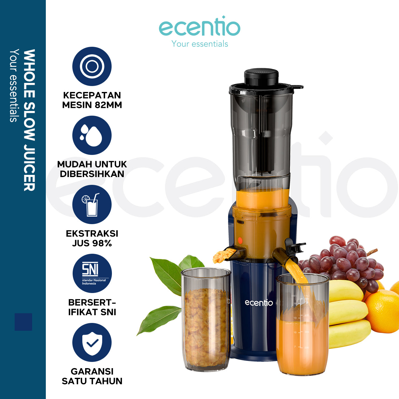 ecentio slow juicer portable tanpa ampas bear 550ML+600ML 150W blender fruit juice machine