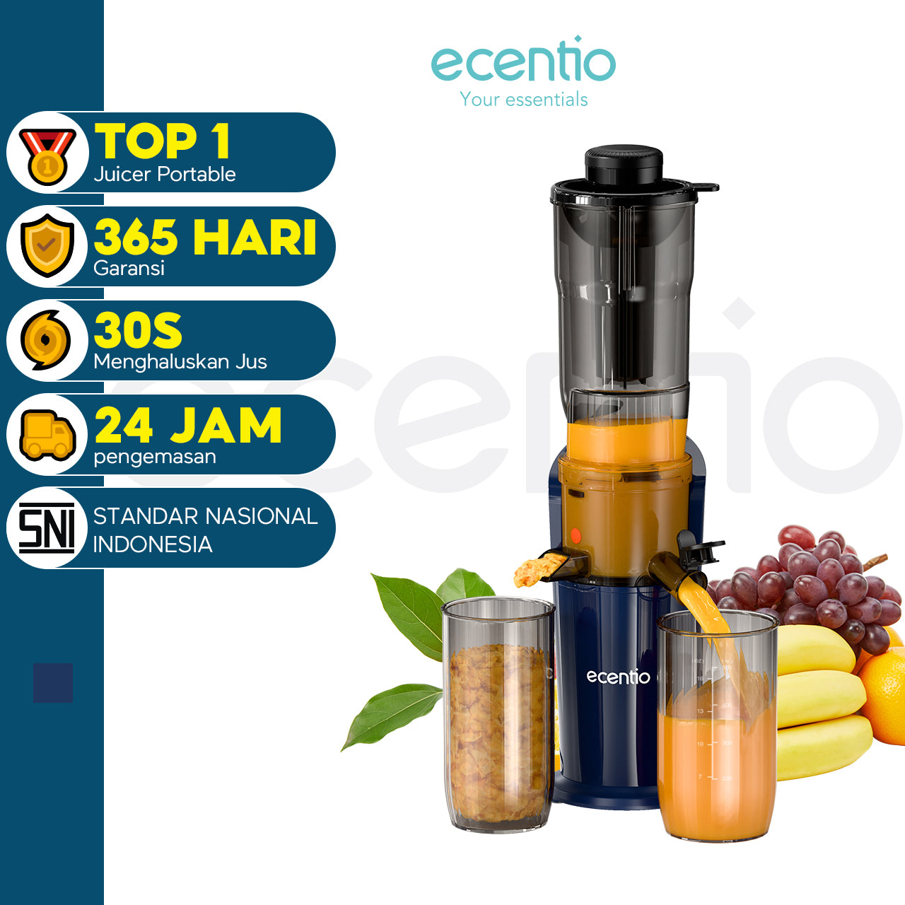 ecentio slow juicer portable tanpa ampas bear 550ML+600ML 150W blender fruit juice machine