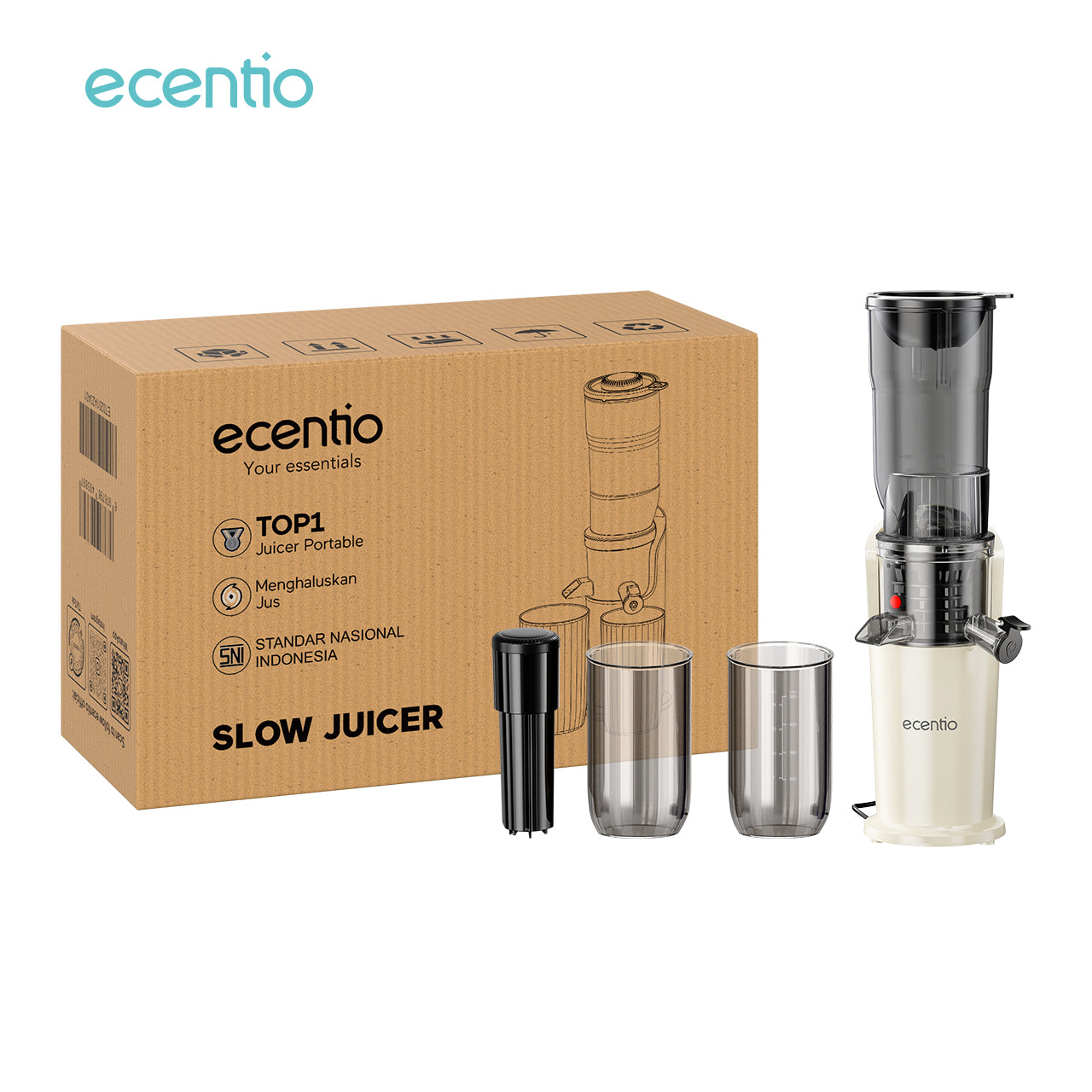 ecentio slow juicer putih baru tanpa ampas corong lebar 82mm 550ML+600ML blender buah 150W