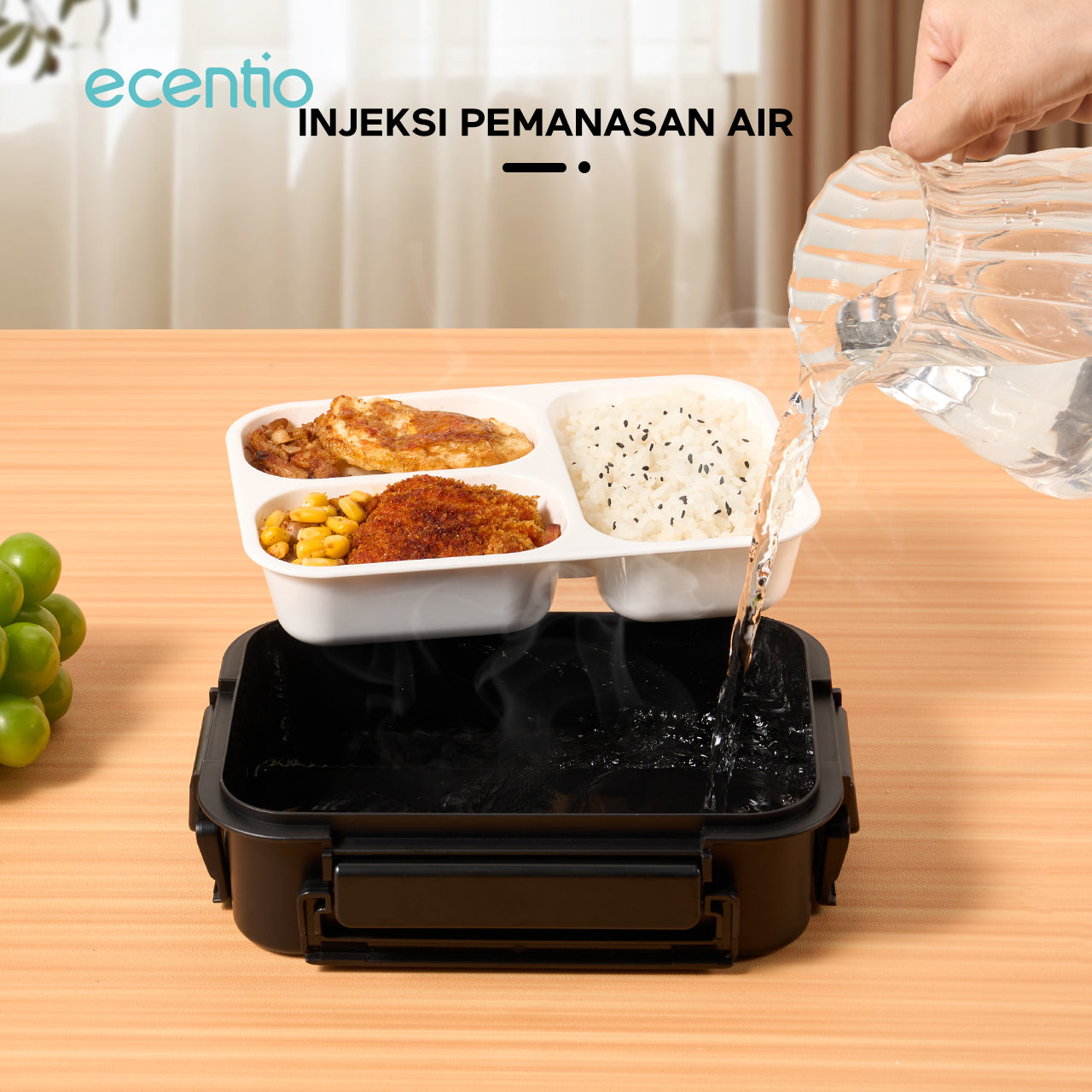 【2.0 anti tumpah】ecentio tempat makan 3 sekat 800ml free sendok kotak sauce BPA free lunch box