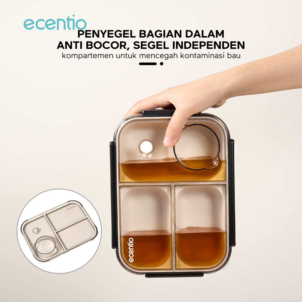 【2.0 anti tumpah】ecentio tempat makan 3 sekat 800ml free sendok kotak sauce BPA free lunch box