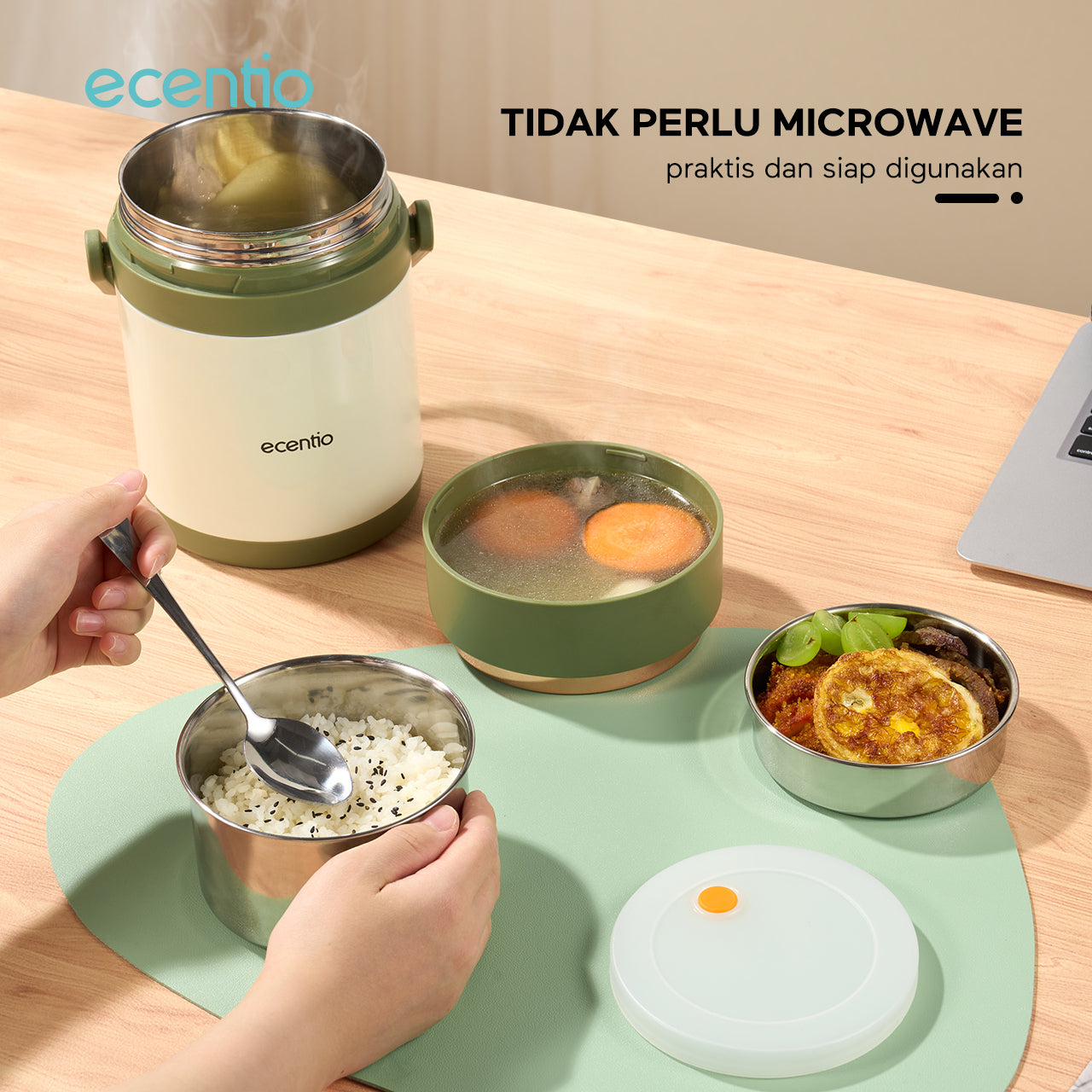 ecentio 2L-3 layers-insulated lunch box portable bucket