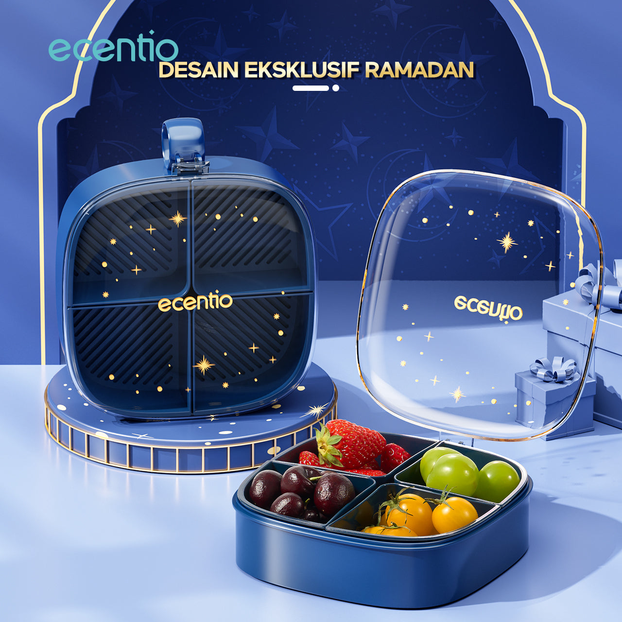 【Ramadan Exclusive】ecentio Wadah Penyimpanan Makanan 4 Sekat 800ml Bebas BPA