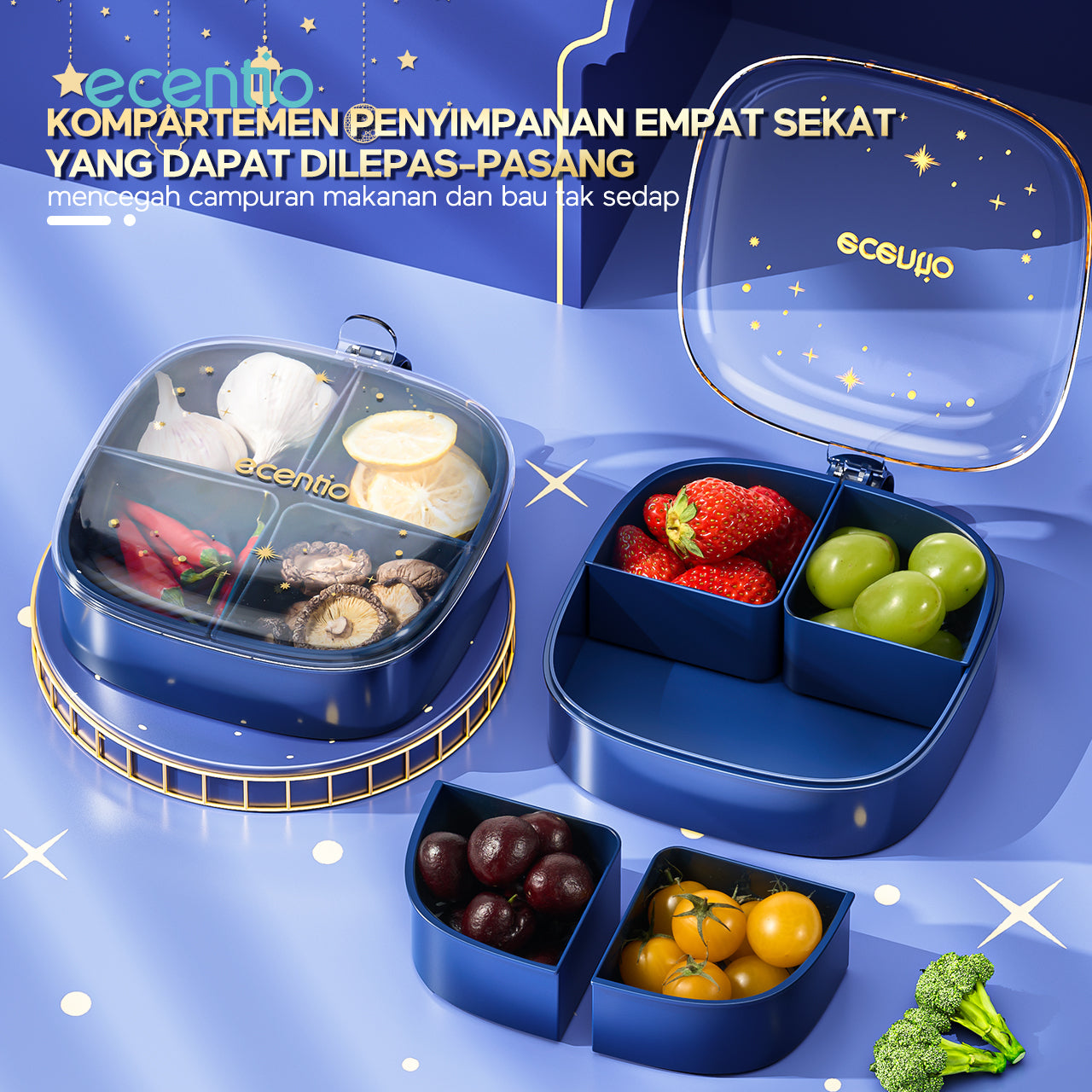 【Ramadan Exclusive】ecentio Wadah Penyimpanan Makanan 4 Sekat 800ml Bebas BPA