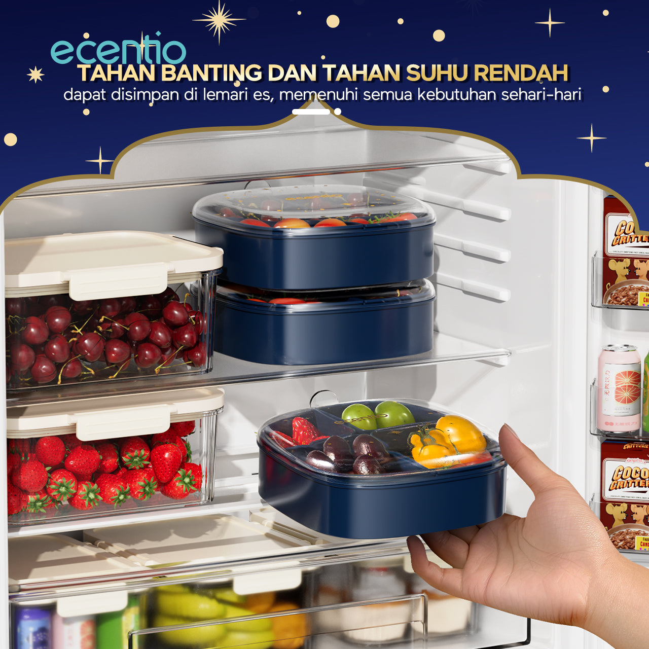 【Ramadan Exclusive】ecentio Wadah Penyimpanan Makanan 4 Sekat 800ml Bebas BPA