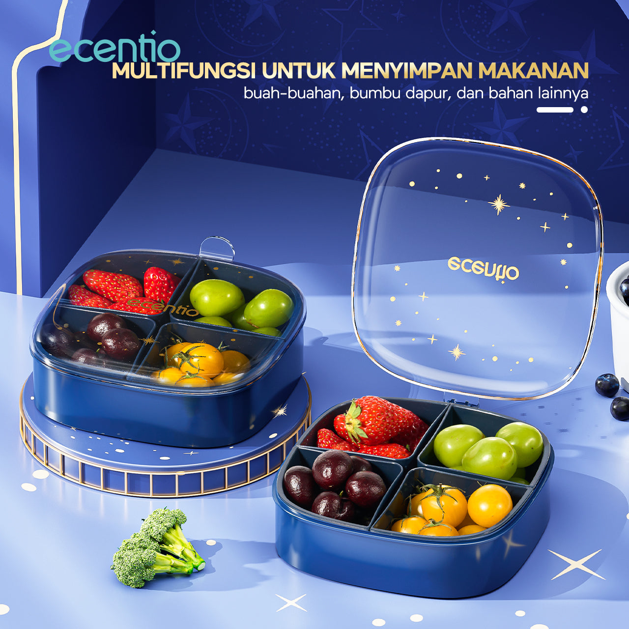 【Ramadan Exclusive】ecentio Wadah Penyimpanan Makanan 4 Sekat 800ml Bebas BPA
