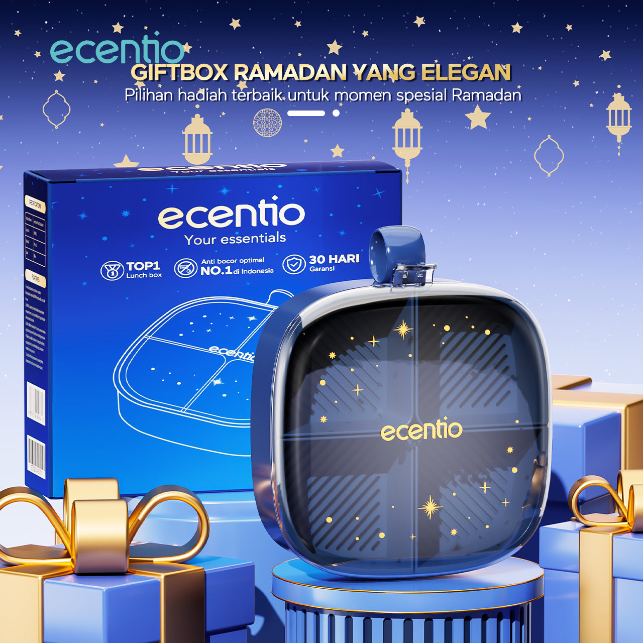 【Ramadan Exclusive】ecentio Wadah Penyimpanan Makanan 4 Sekat 800ml Bebas BPA
