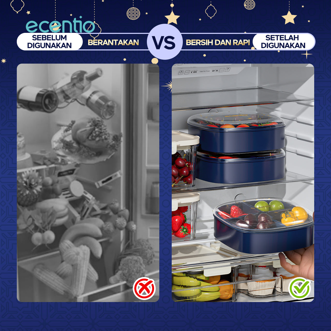 【Ramadan Exclusive】ecentio Wadah Penyimpanan Makanan 4 Sekat 800ml Bebas BPA