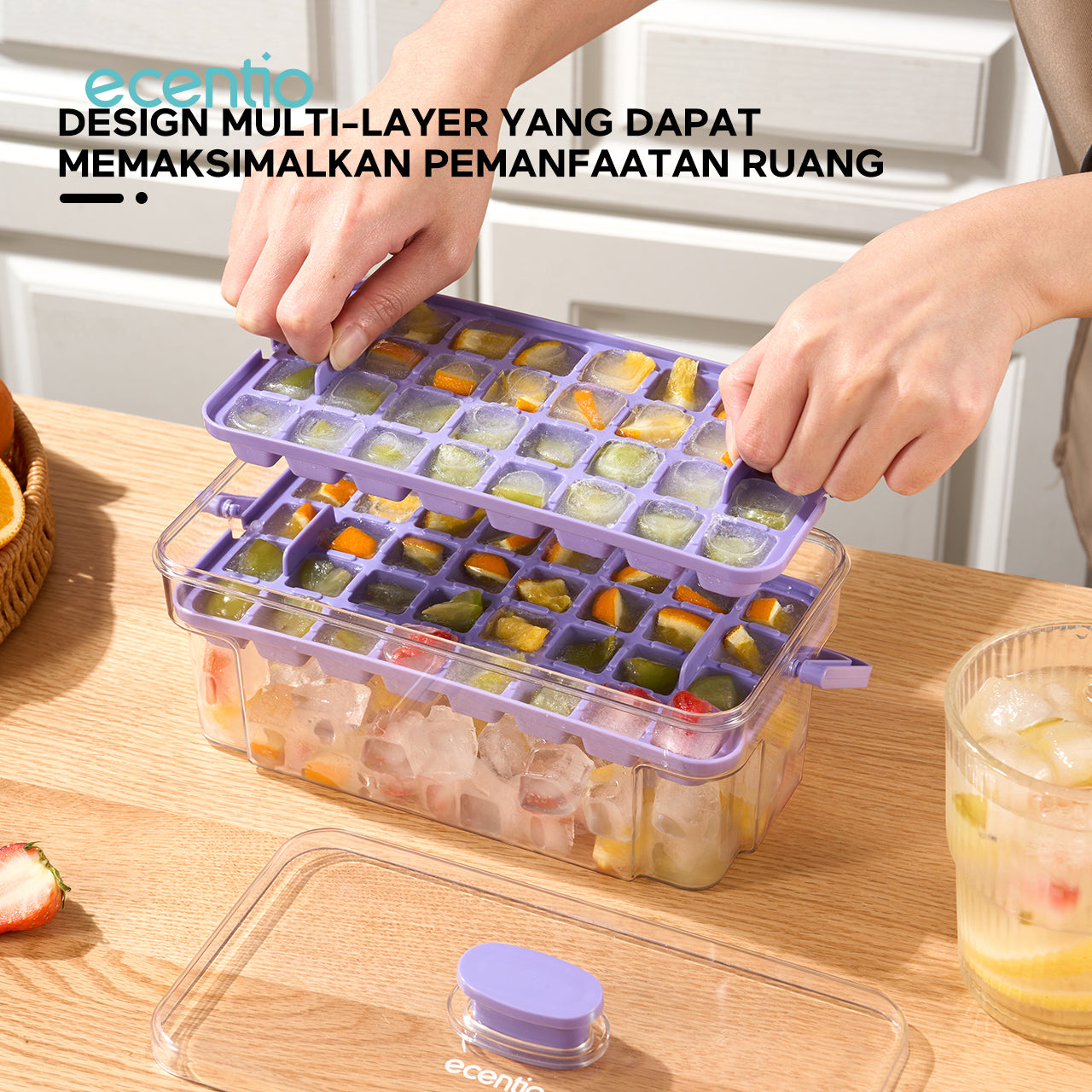 ecentio Kotak Es Portabel Dua Lapis 64 Kotak Penyimpanan