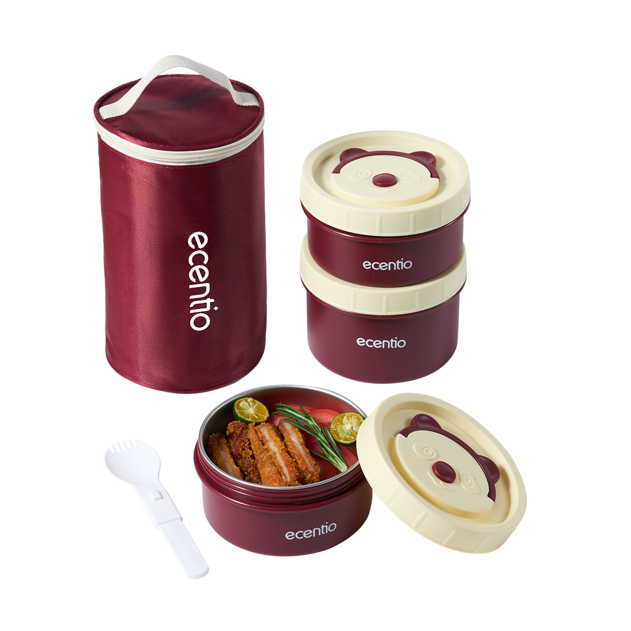 ecentio Set Kotak Makan Bulat Stainless Steel 3pcs + Tas Makan Waterproof — Bekal Praktis & Stylish