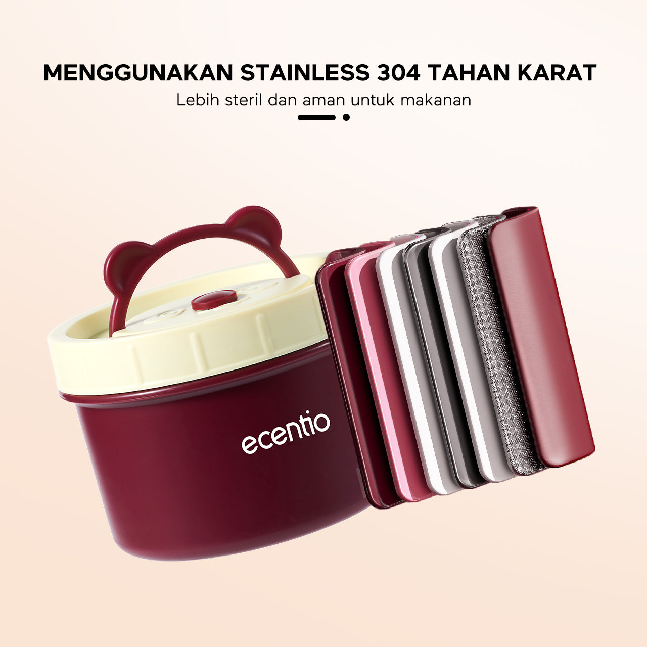ecentio Set Kotak Makan Bulat Stainless Steel 3pcs + Tas Makan Waterproof — Bekal Praktis & Stylish