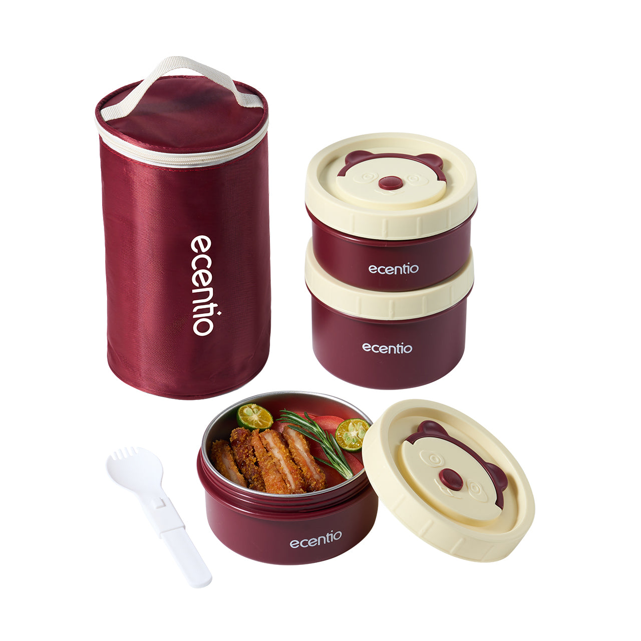 ecentio Set Kotak Makan Bulat Stainless Steel 3pcs + Tas Makan Waterproof — Bekal Praktis & Stylish
