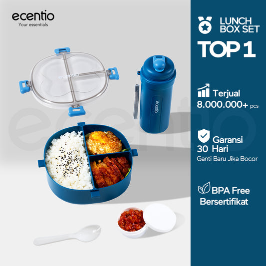 ecentio kotak bekal anti tumpah kotak tempat bekal 1000ml + 500ml lunch box set free sendok kotak saus BPA FREE