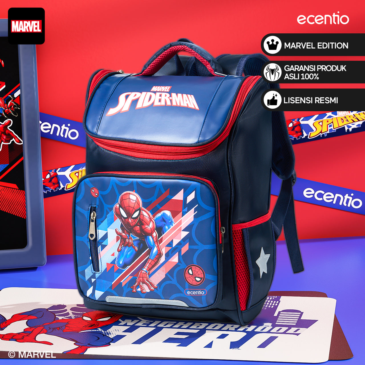 ecentio Tas Anak Sekolah Laki Laki SD Import Bahan Nilon Premium Karakter disney spider man back to school