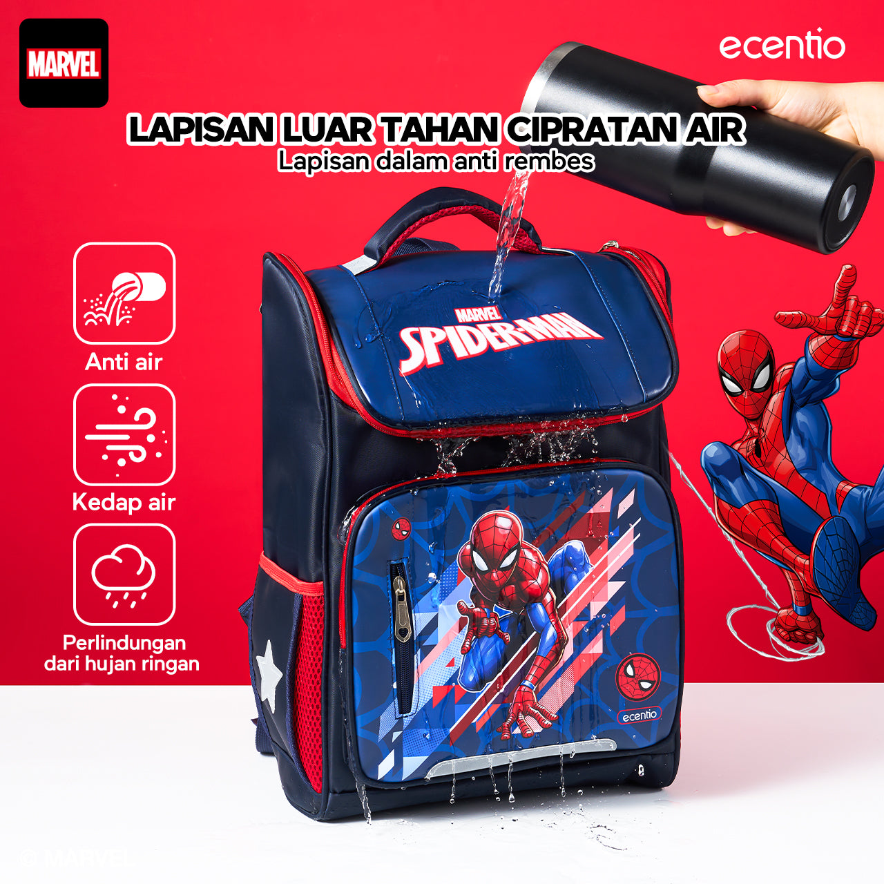 ecentio Tas Anak Sekolah Laki Laki SD Import Bahan Nilon Premium Karakter disney spider man back to school