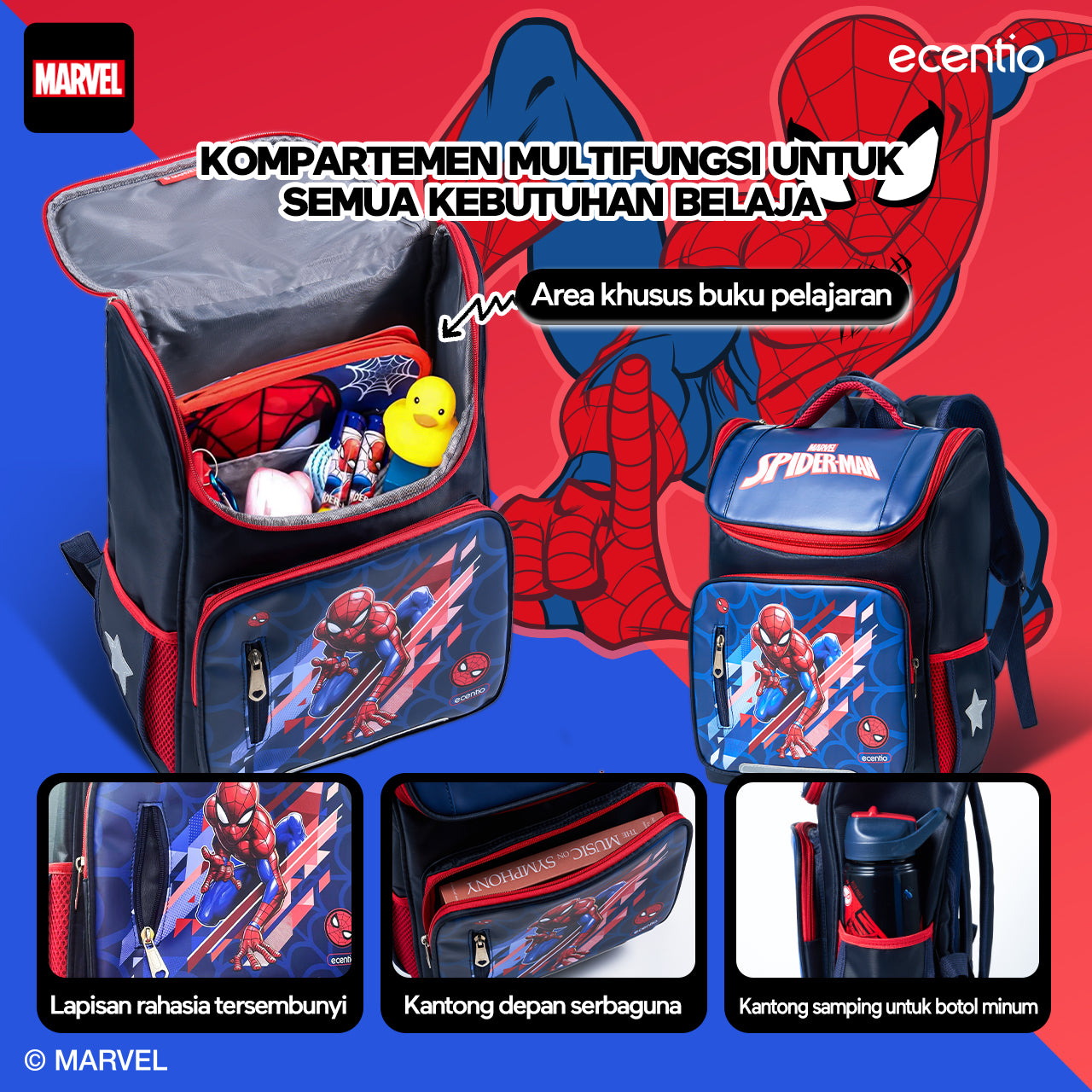 ecentio Tas Anak Sekolah Laki Laki SD Import Bahan Nilon Premium Karakter disney spider man back to school