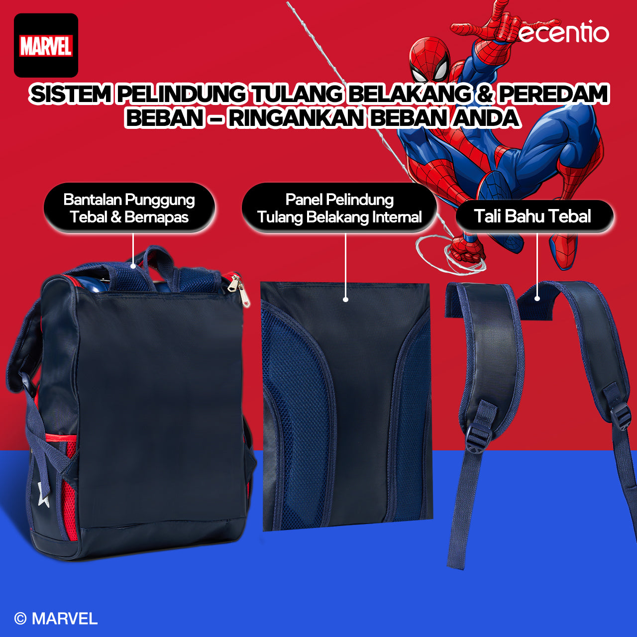 ecentio Tas Anak Sekolah Laki Laki SD Import Bahan Nilon Premium Karakter disney spider man back to school