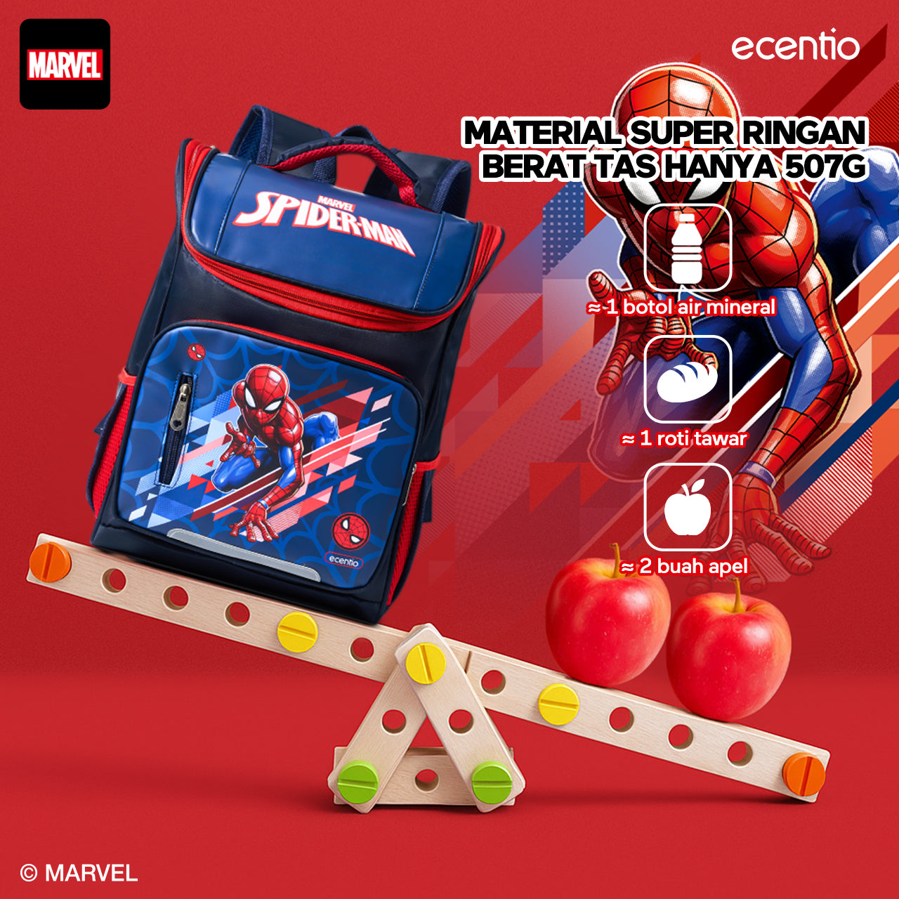 ecentio Tas Anak Sekolah Laki Laki SD Import Bahan Nilon Premium Karakter disney spider man back to school