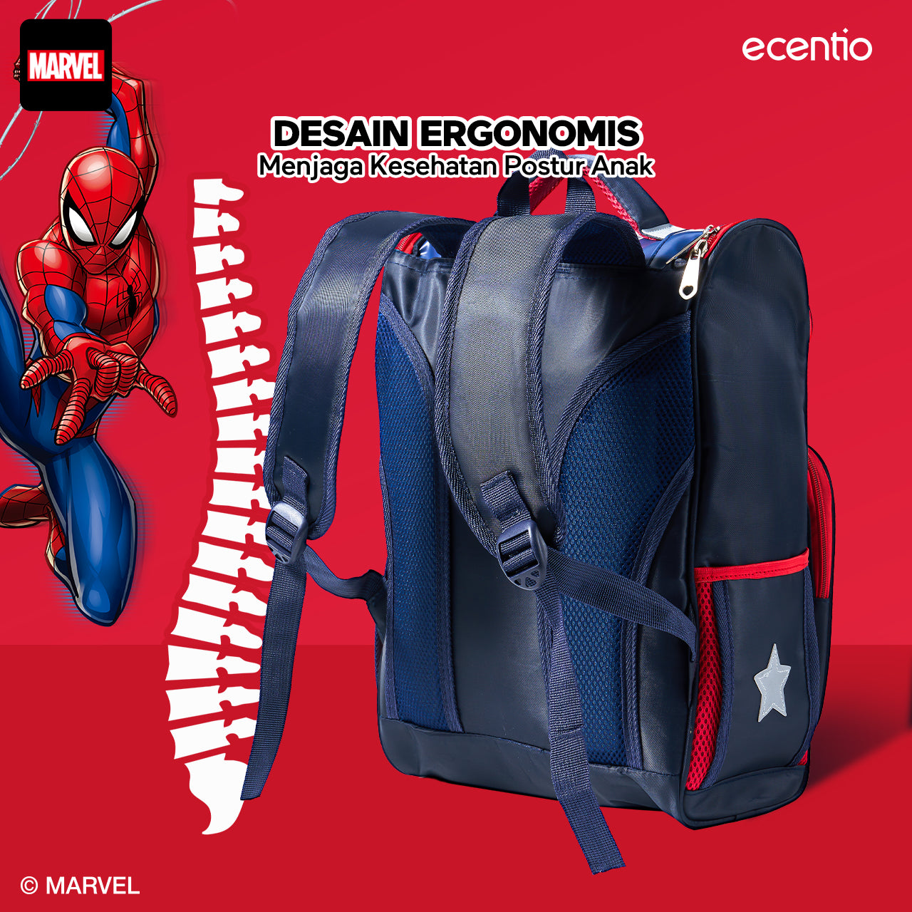 ecentio Tas Anak Sekolah Laki Laki SD Import Bahan Nilon Premium Karakter disney spider man back to school