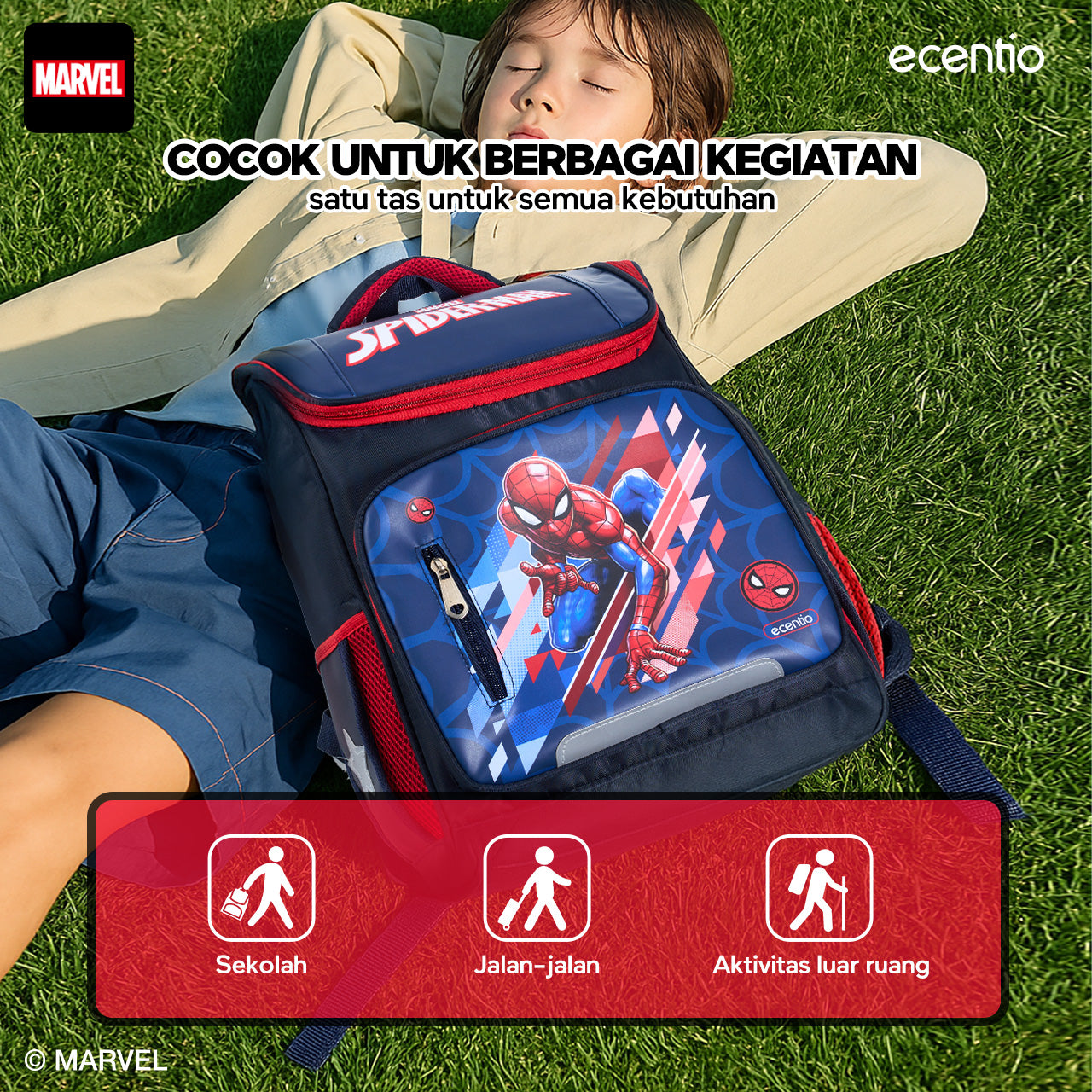 ecentio Tas Anak Sekolah Laki Laki SD Import Bahan Nilon Premium Karakter disney spider man back to school
