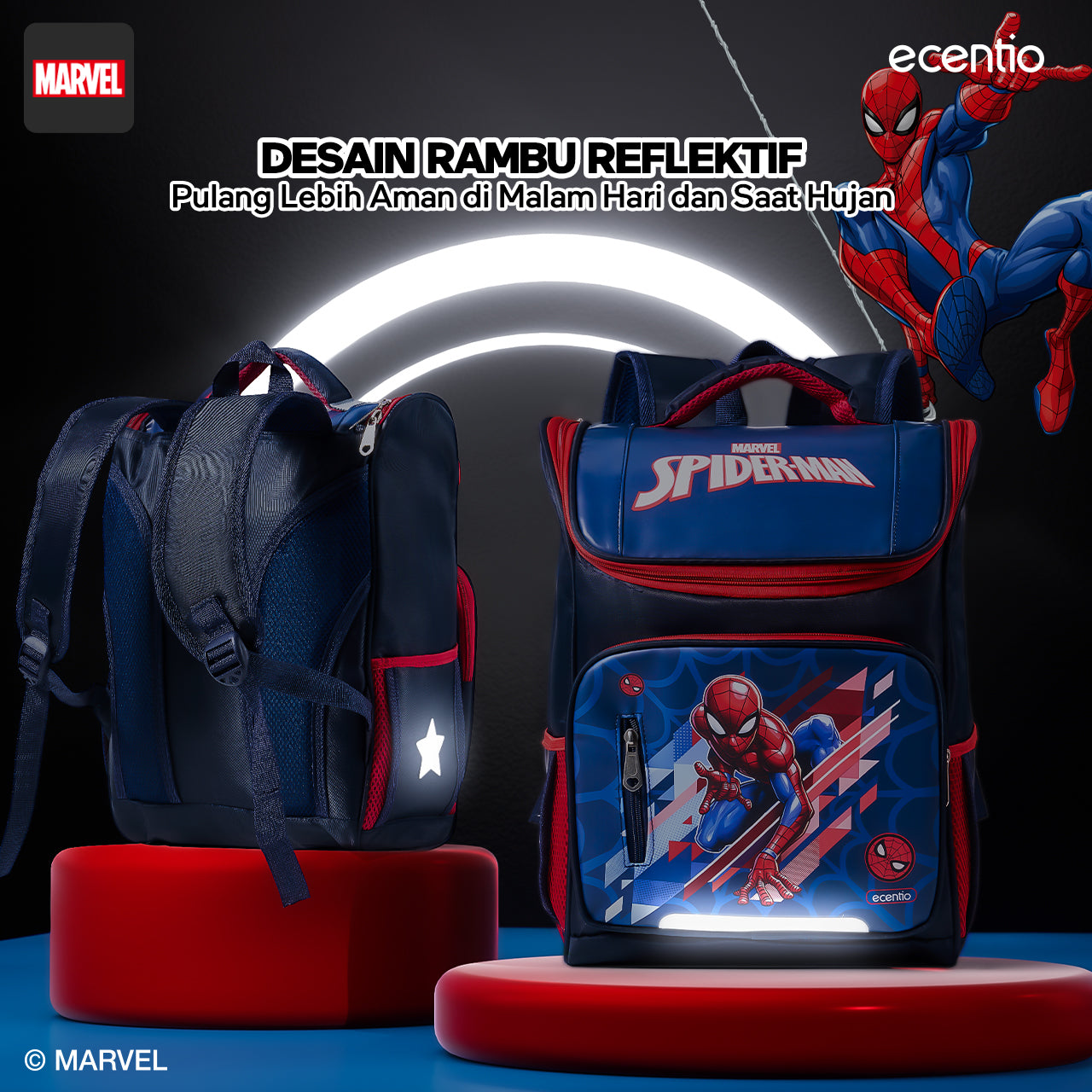 ecentio Tas Anak Sekolah Laki Laki SD Import Bahan Nilon Premium Karakter disney spider man back to school