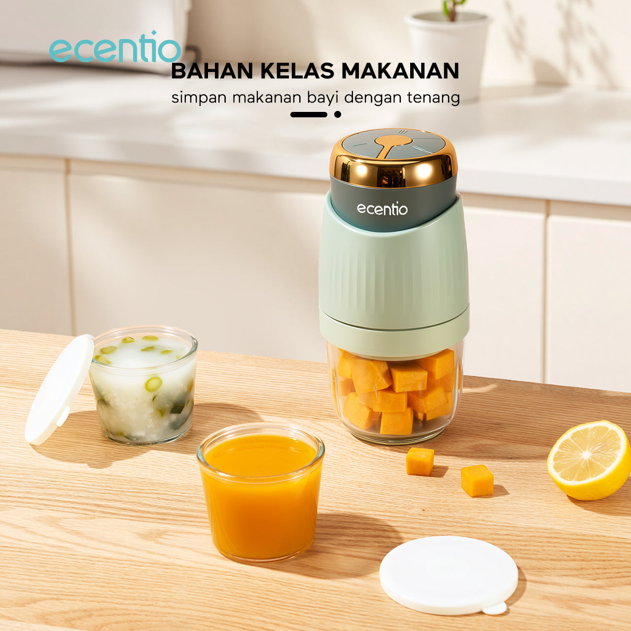 ecentio Kaca Food Container 200ml Simpan Rempah/Bawang Tumbuk/MPASI Bayi, Wadah Kaca Tahan Freezer-Microwave