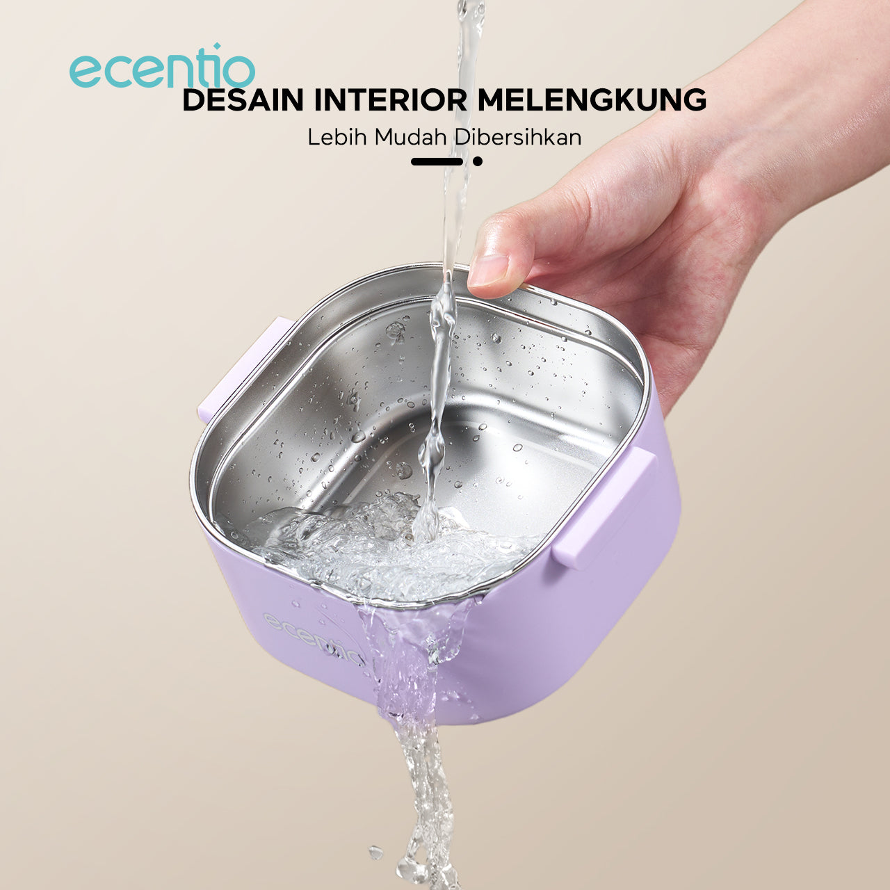ecentio Kotak bekal bulat stainless steel Double layer 650ml+650ml Lunch box Wadah makan Bento Kapasitas besar Tahan bocor Empat pengunci Portable Untuk sekolah & kerja Dilengkapi kotak saus dan sendok
