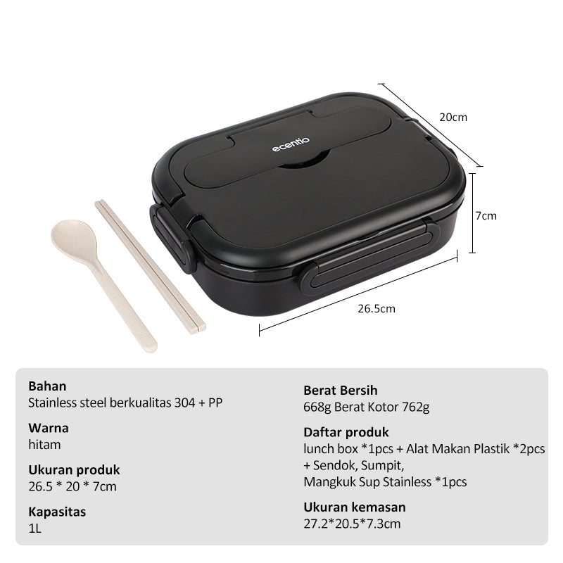 ecentio lunch box Kotak Makan stainless steel 1000ml Tas Bekal set - ecentio