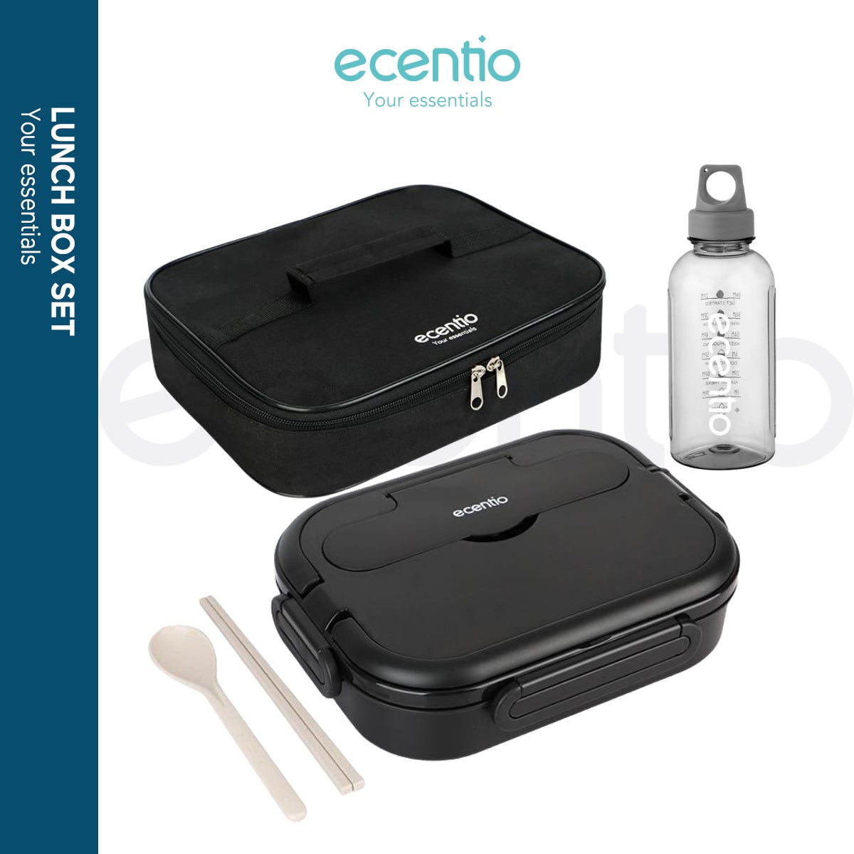 ecentio lunch box Kotak Makan stainless steel 1000ml Tas Bekal 3pcs set - ecentio
