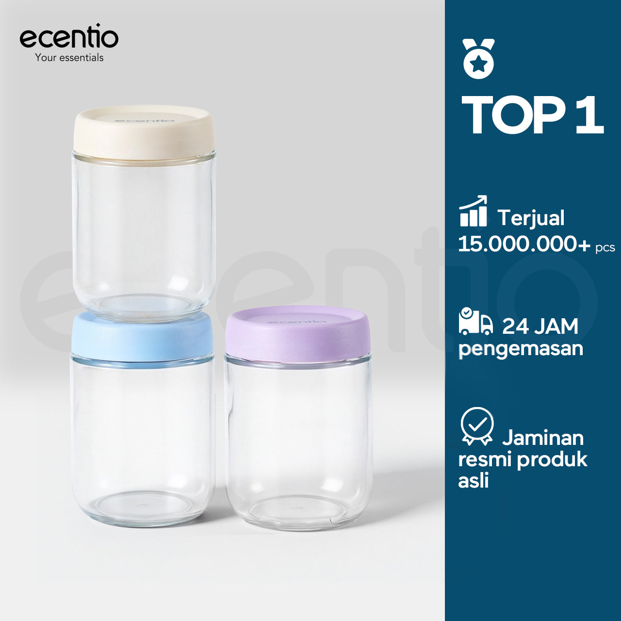 ecentio food container-Stoples penyimpanan seri warna Morandi 480ml Tumpuk Stabil Kedap Udara untuk Makanan & Hadiah,Untuk penyimpanan lemari makanan,toples kaca