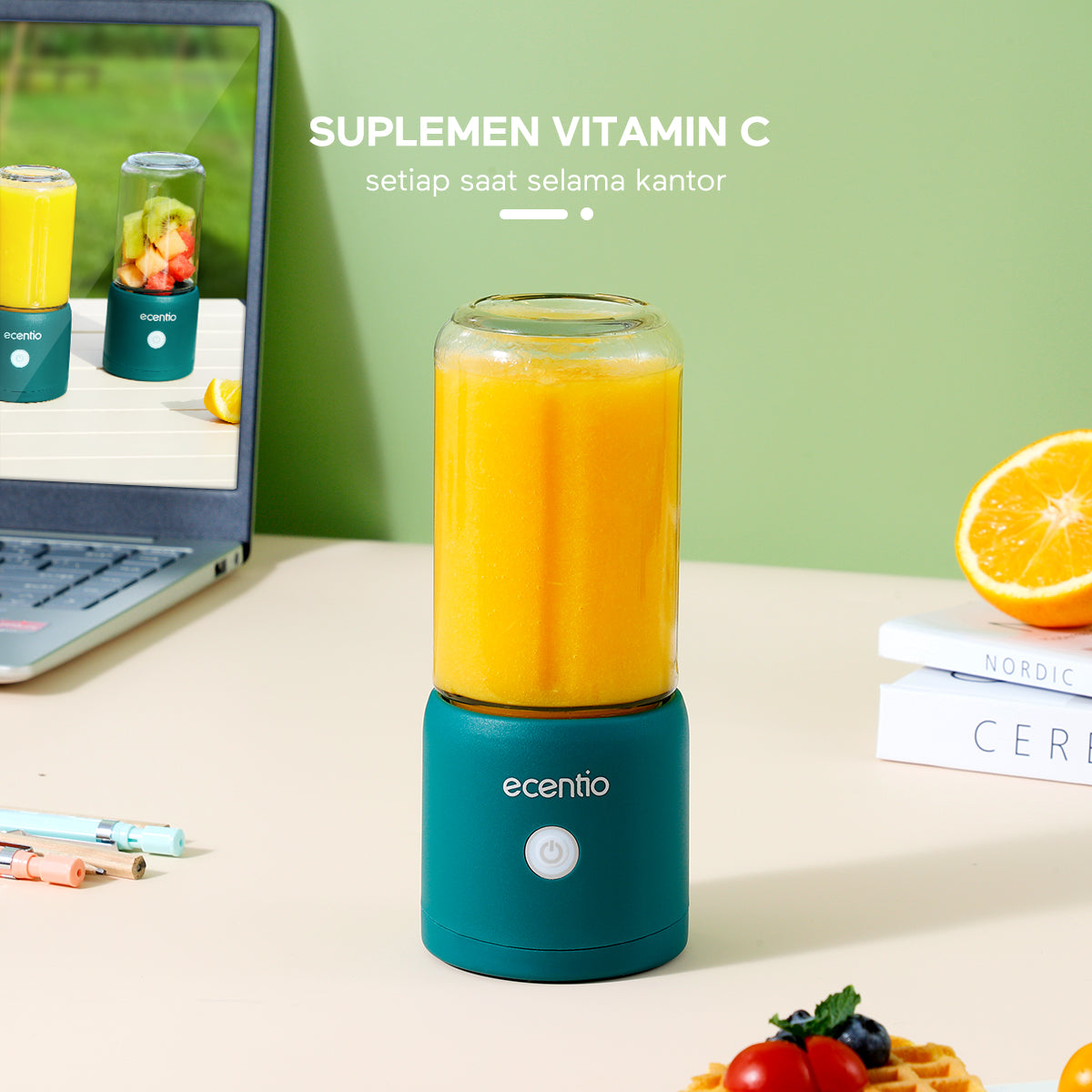 ecentio 8 mata pisau blender 2cup portable juicer +Ramadan Tumblr Gelas Kaca Perak Seri Radiant - ecentio