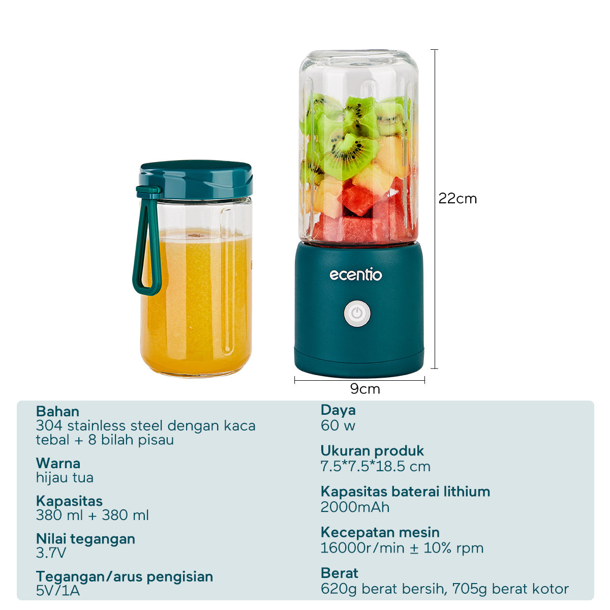 ecentio 8 mata pisau blender 2cup portable juicer + Vocuum Insulated Tumbler - ecentio