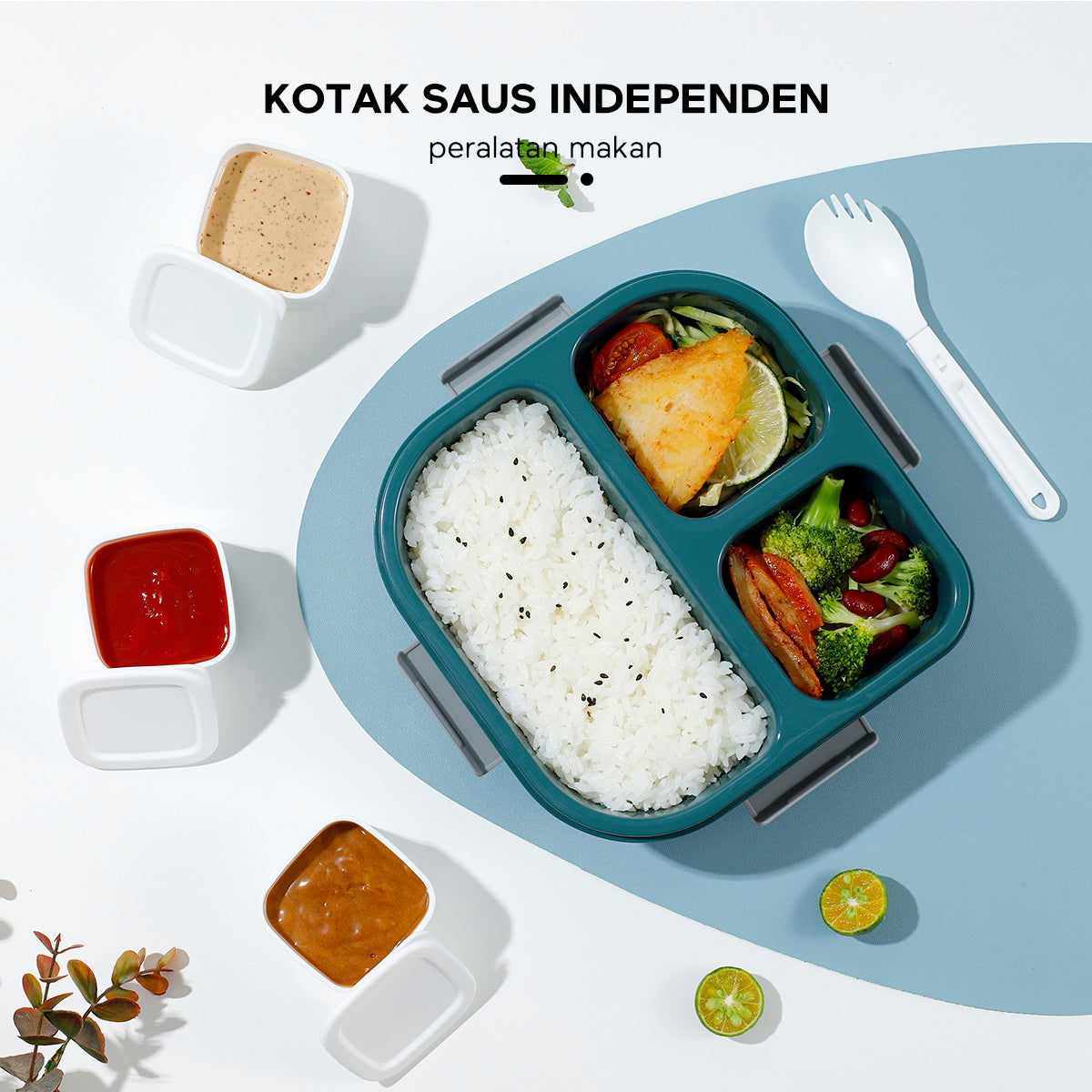 ecentio 1100ml Kotak Bekal Makan BPA Free+Botol Minum Gelas+lunch bag - ecentio