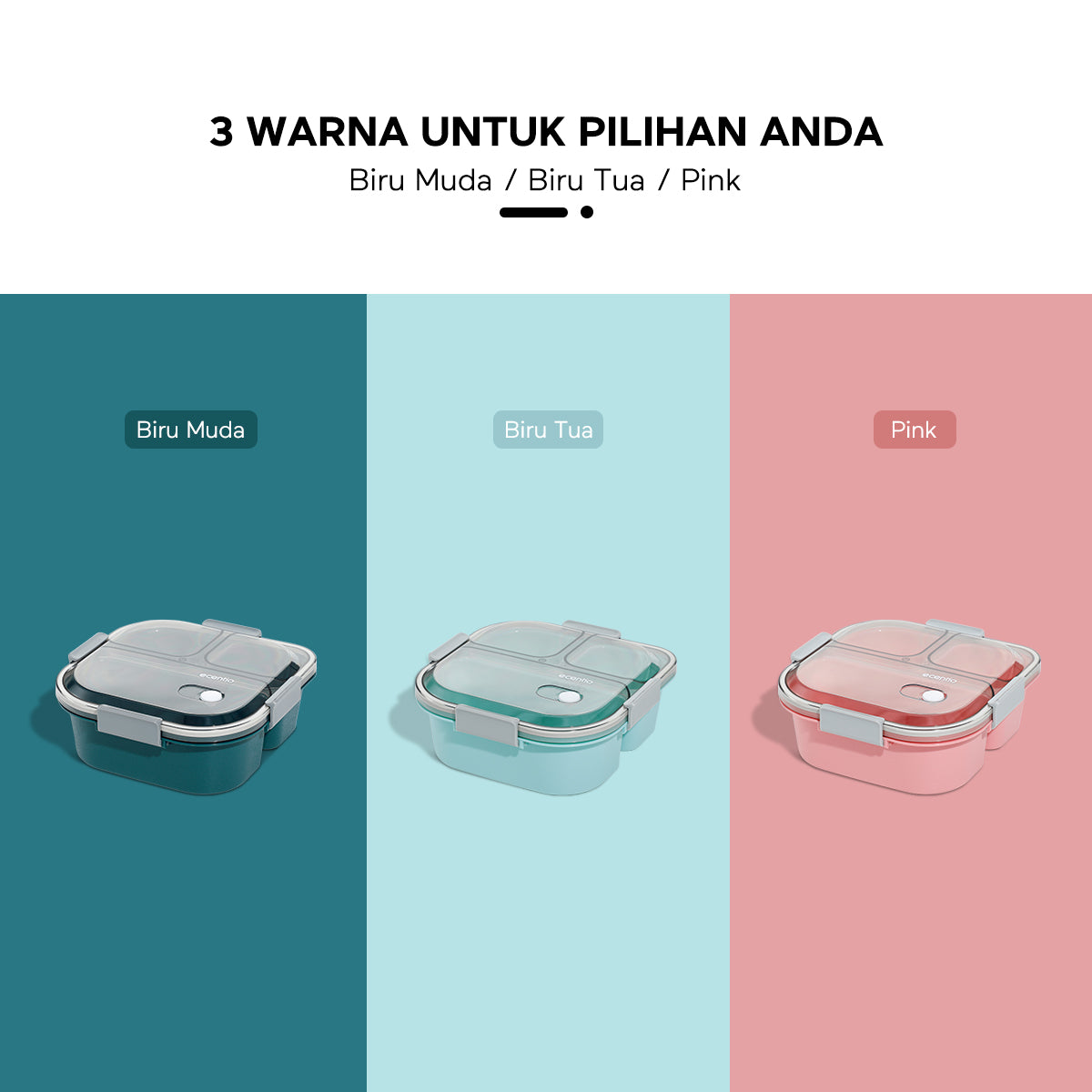 ecentio 1100ml Kotak Bekal Makan BPA Free+Botol Minum Gelas+lunch bag - ecentio