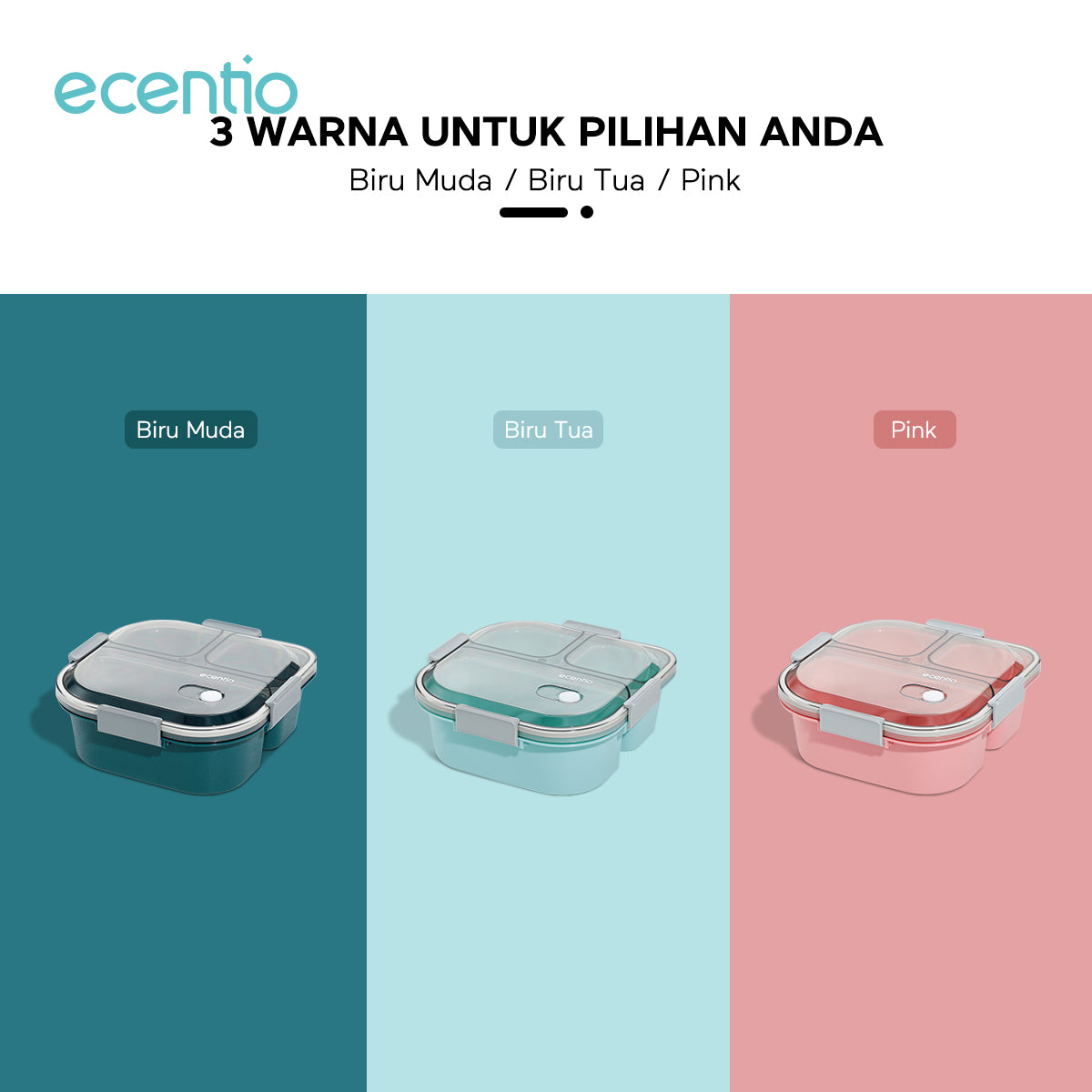 ecentio 3grid 1100ml Kotak makan+Botol minum 2pcs set - ecentio