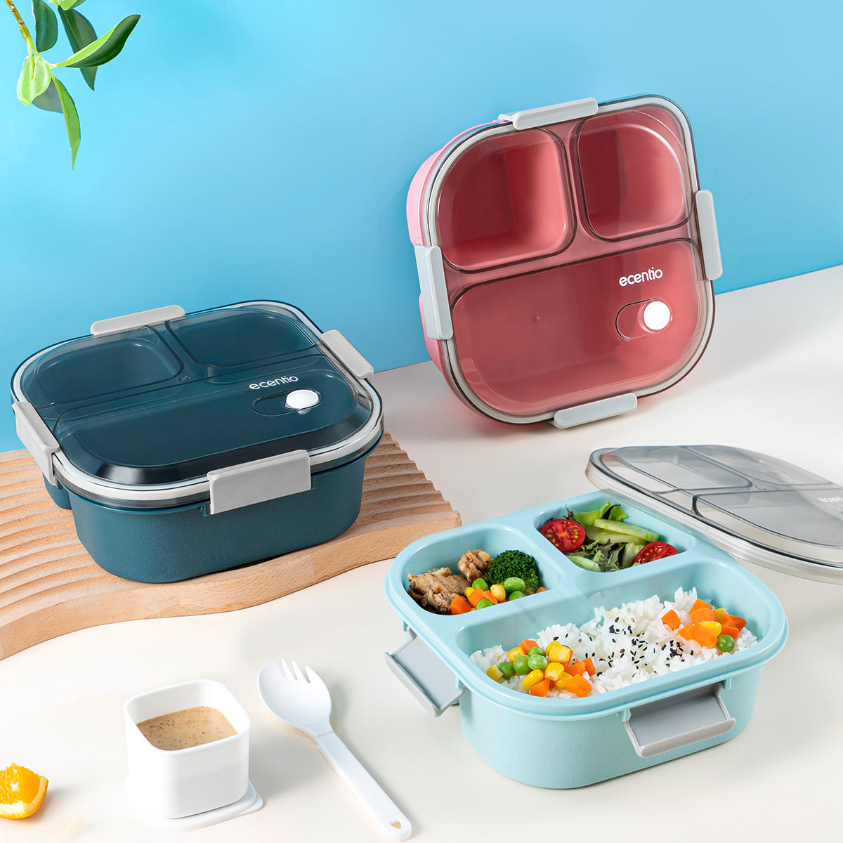 【DISKON 10RB】ecentio 3grid lunch box bottle 780ml lunch bag set - ecentio