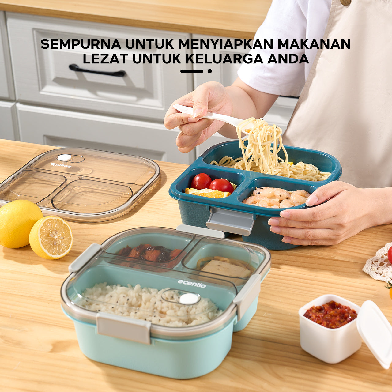 ecentio Anti Tumpah 1100ml Tempat Bekal 3 grid Kotak makan wadah bekal kotak sup 100ml BPA FREE-CF