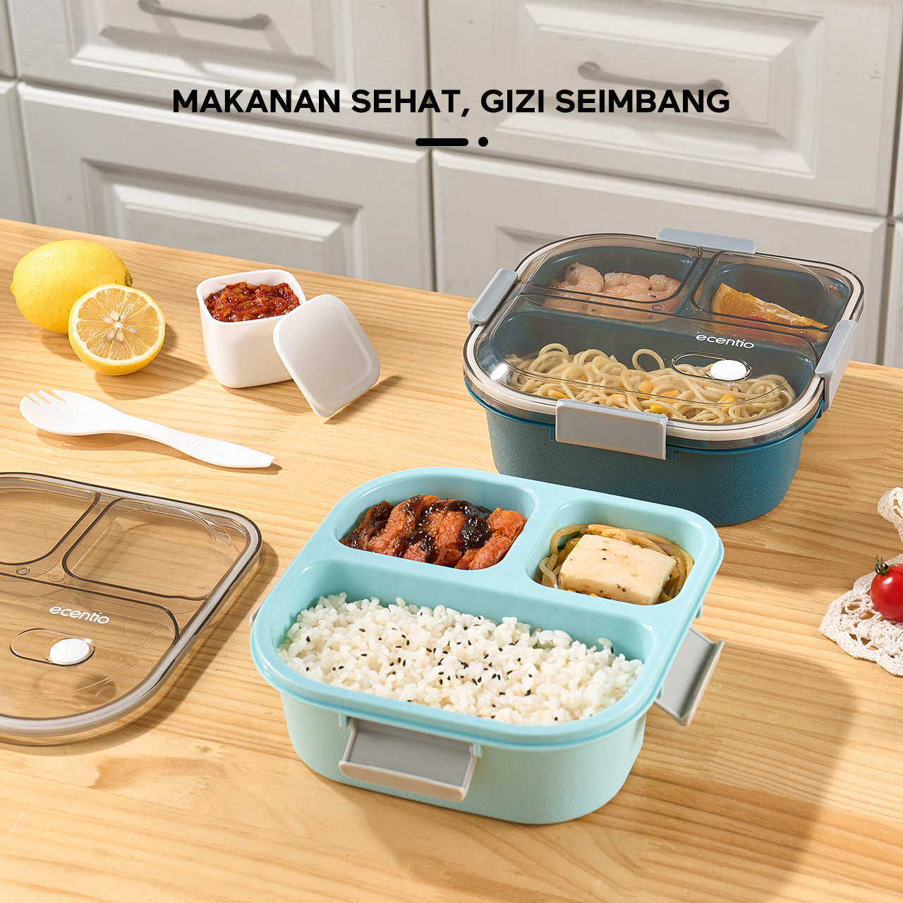 ecentio Anti Tumpah 1100ml Tempat Bekal 3 grid Kotak makan wadah bekal kotak sup 100ml BPA FREE-CF