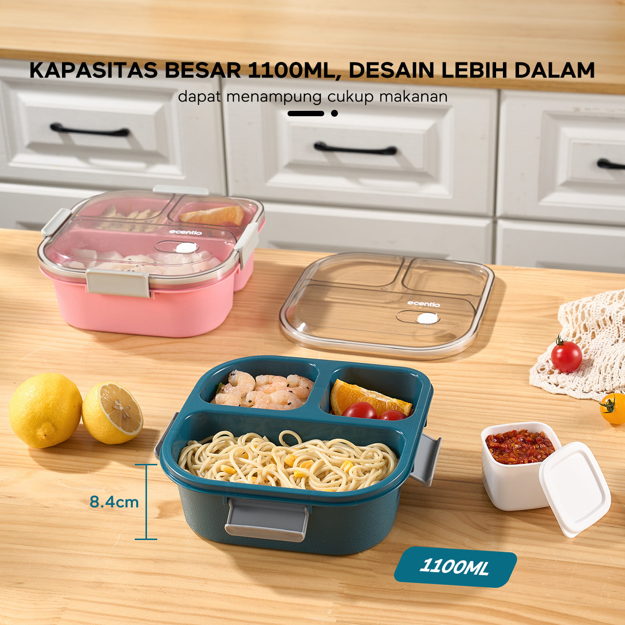 ecentio Anti Tumpah 1100ml Tempat Bekal 3 grid Kotak makan wadah bekal kotak sup 100ml BPA FREE-CF