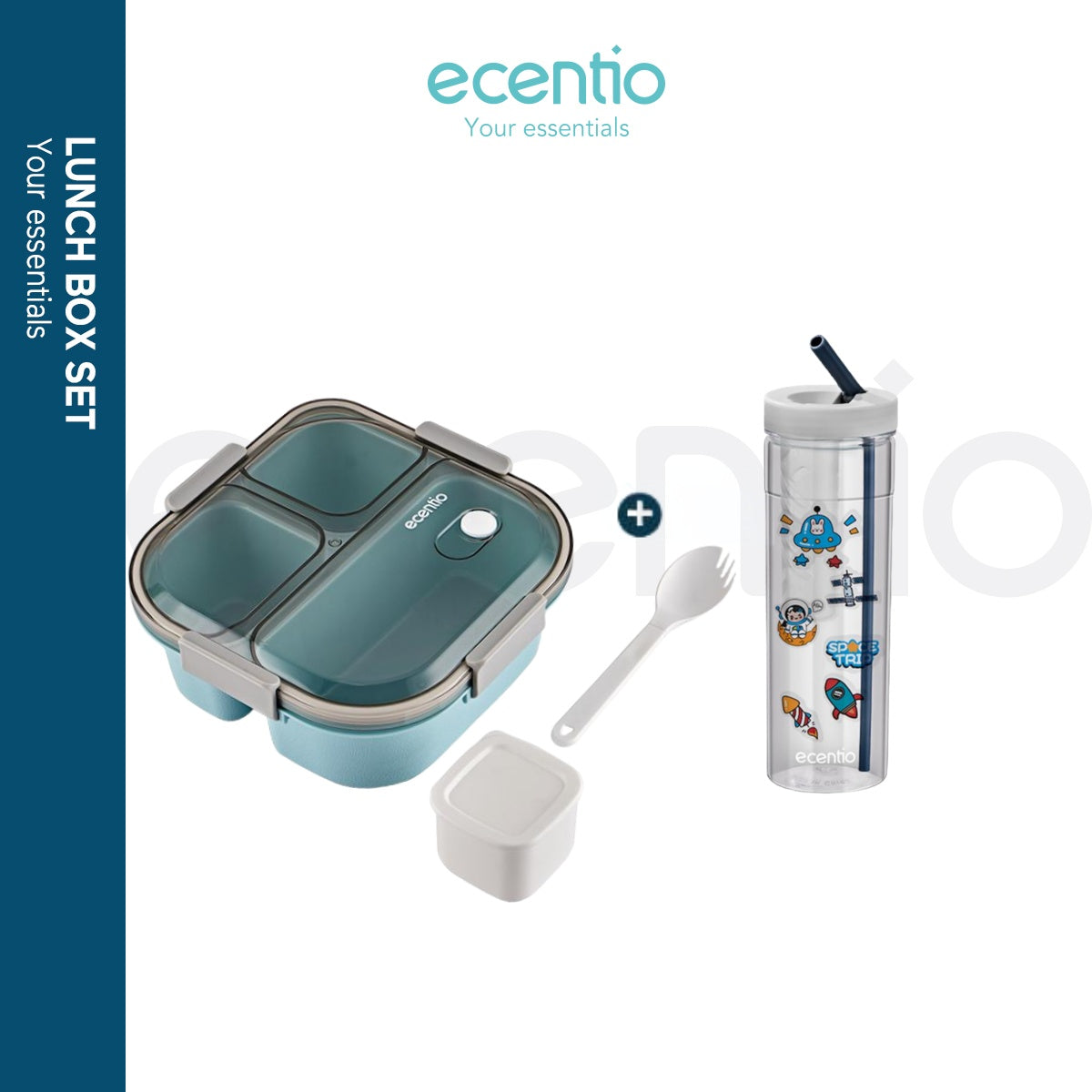 ecentio 3grid 1100ml Kotak makan+Botol minum 2pcs set - ecentio