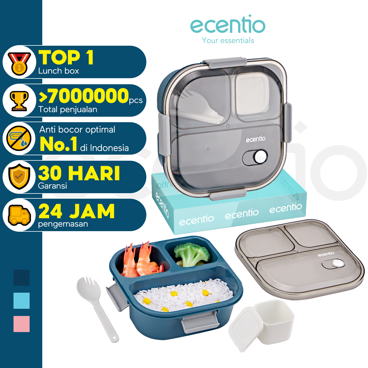 ecentio Anti Tumpah 1100ml Kotak Bekal Makan BPA Free
