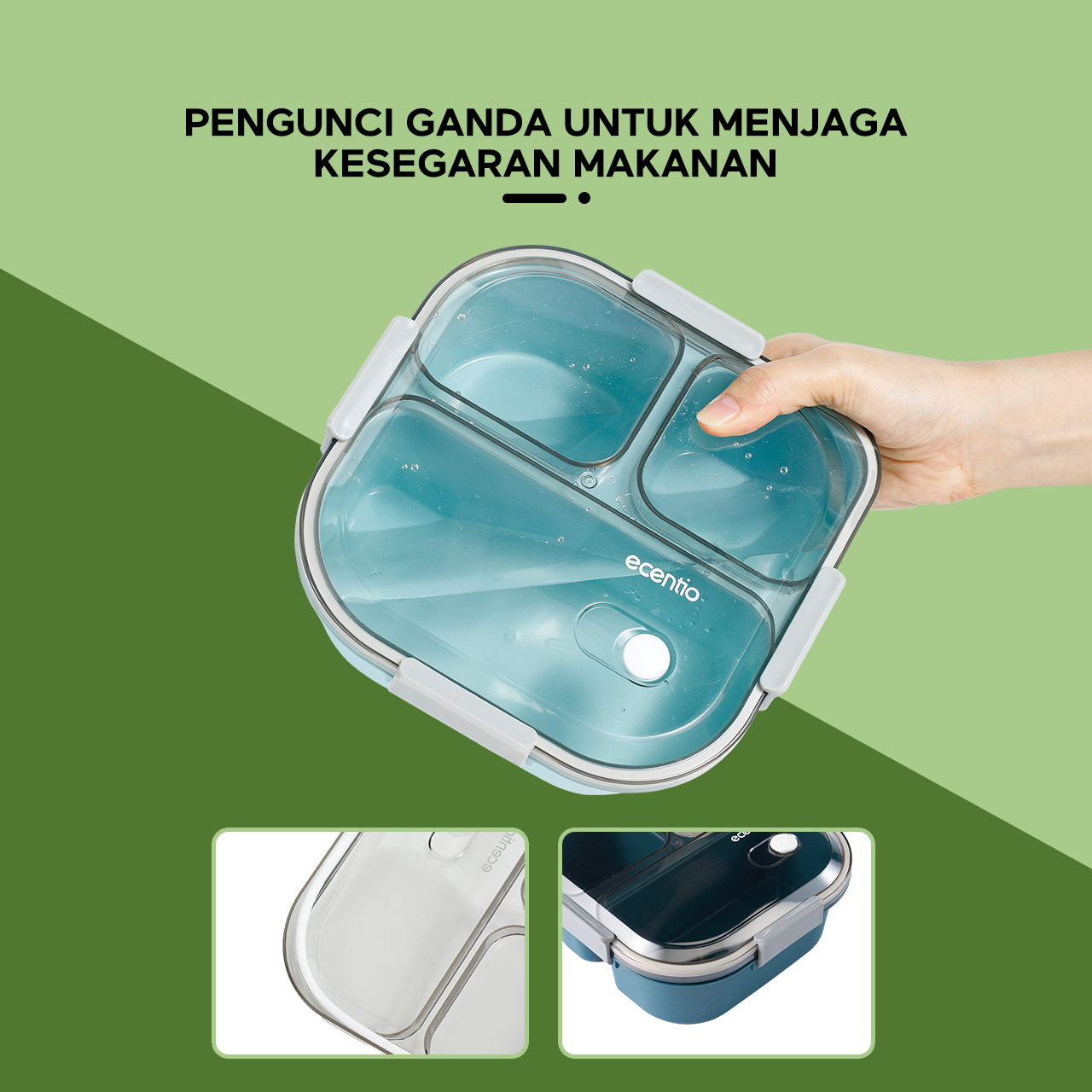 ecentio 3 grid anti tumpah tempat bekal 1100ml Kotak makan wadah bekal kotak sup 100ml BPA FREE-HW