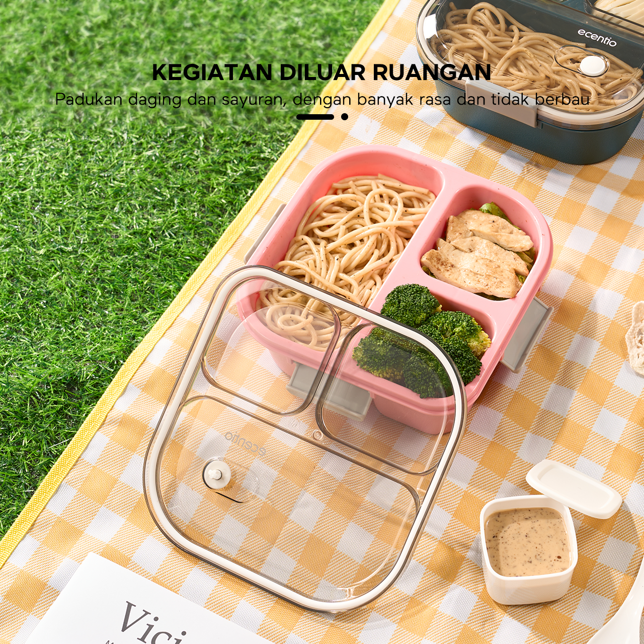 ecentio 3 grid anti tumpah tempat bekal 1100ml Kotak makan wadah bekal kotak sup 100ml BPA FREE-HW