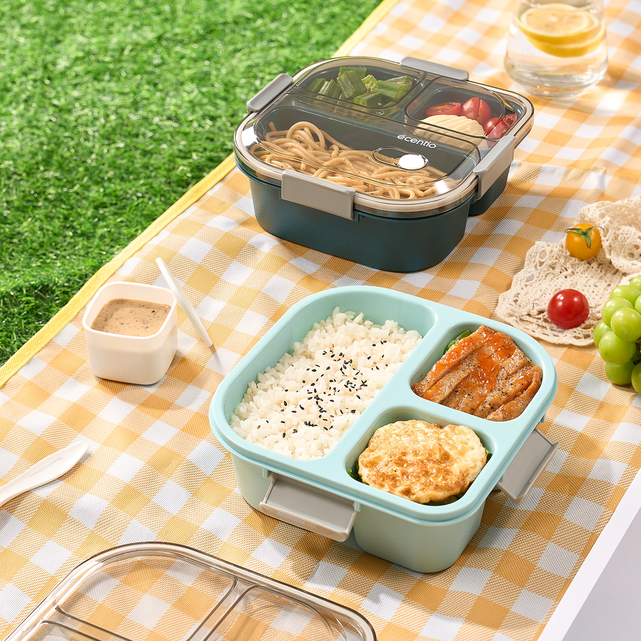 ecentio 3 grid anti tumpah tempat bekal 1100ml Kotak makan wadah bekal kotak sup 100ml BPA FREE-HW
