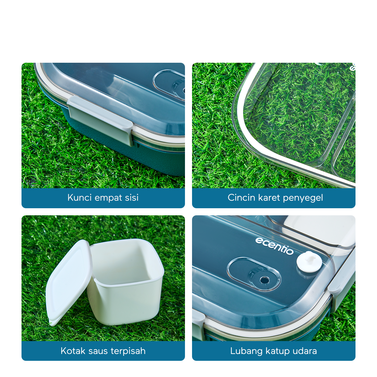 ecentio 3 grid anti tumpah tempat bekal 1100ml Kotak makan wadah bekal kotak sup 100ml BPA FREE-HW