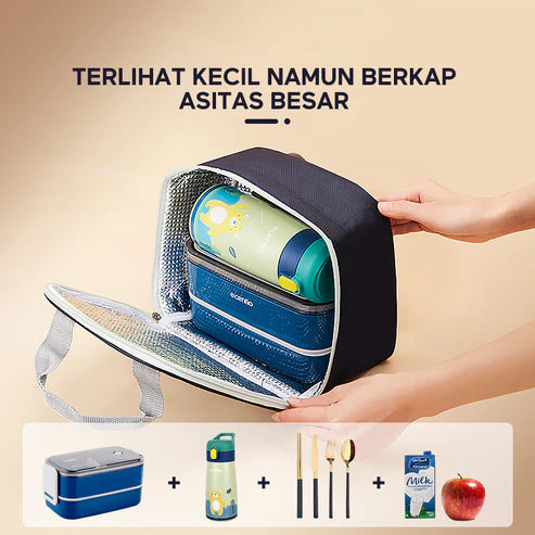 ecentio 1100ml Kotak Bekal Makan BPA Free+Botol Minum Gelas+lunch bag - ecentio
