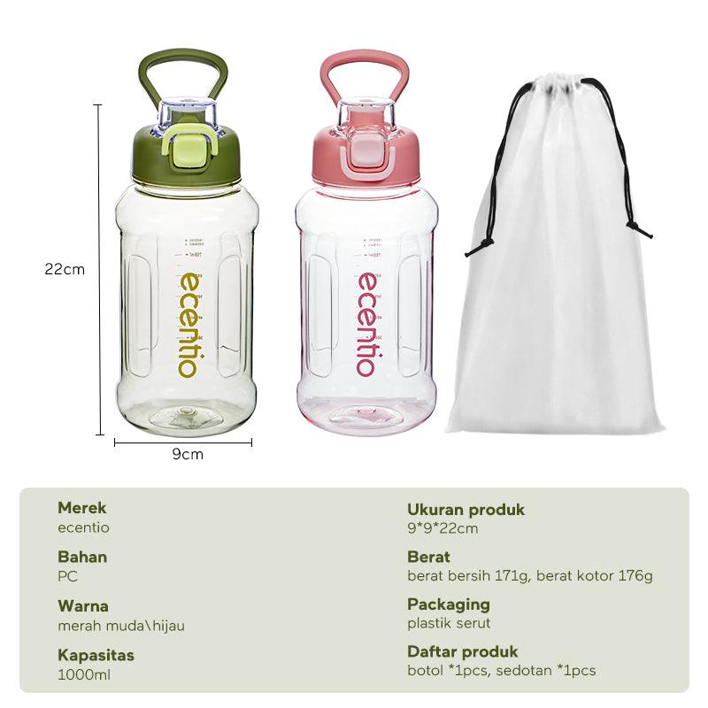 ecentio botol minum 1 liter tumbler bening portable sedotan BPA free - ecentio