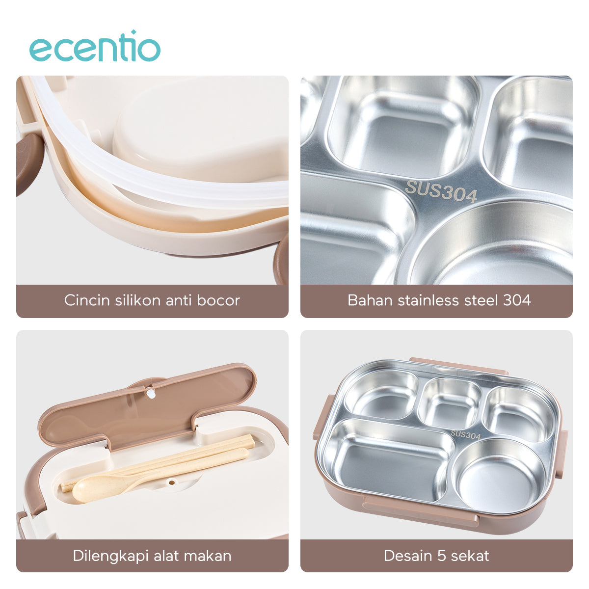 Pemesanan Awal!đecentio 5 sekat kotak makan siang stainless steel - ecentio