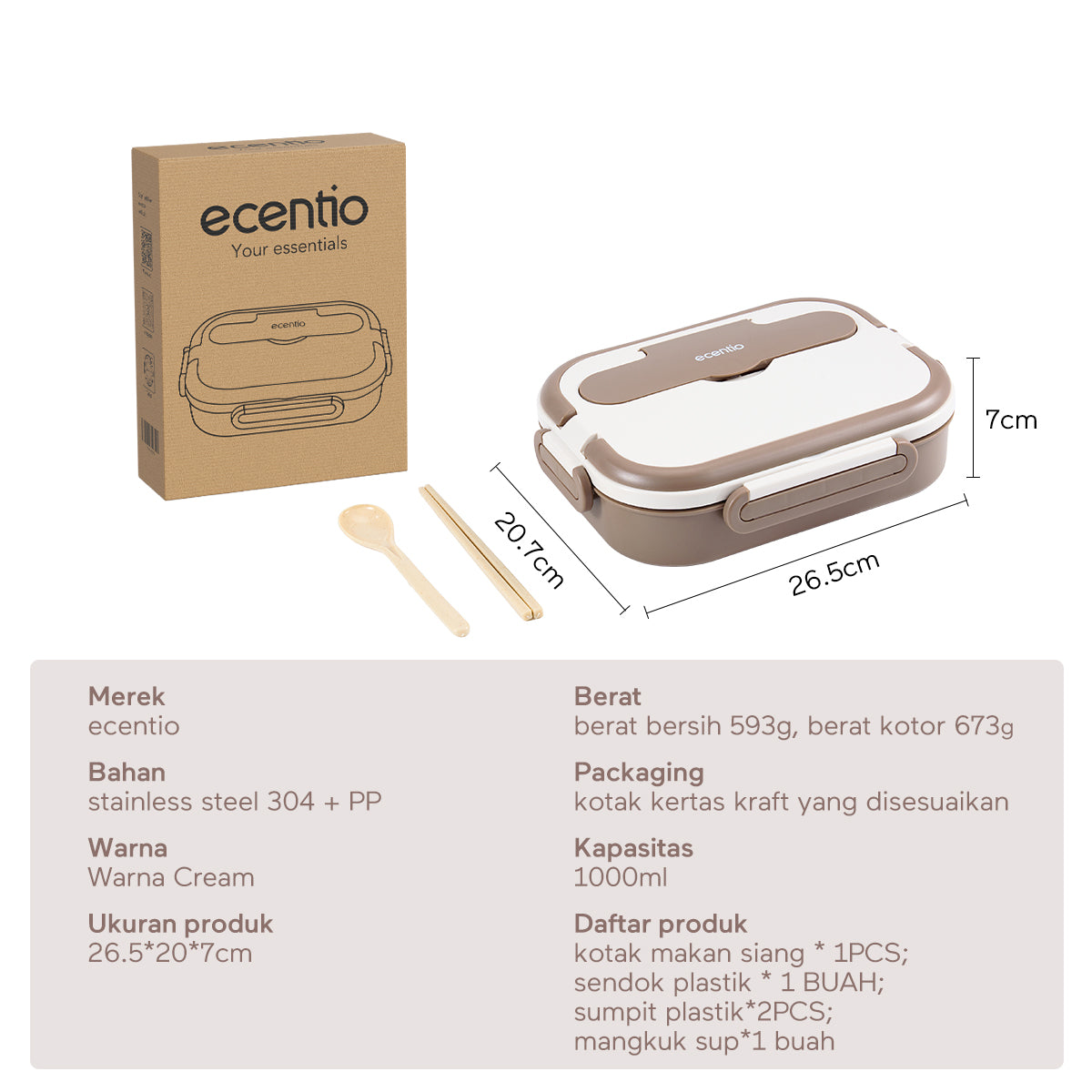 Pemesanan Awal!đecentio 5 sekat kotak makan siang stainless steel - ecentio